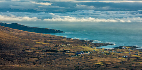 Scenic Footage  Cliffs and Atlantic Ocean view from the sky Ireland Wild Atlantic Way Mayo Ireland