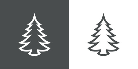 Fototapeta premium Logotipo contorno exterior de árbol de navidad abstracto con ramas en forma de triángulo en fondo gris y fondo blanco