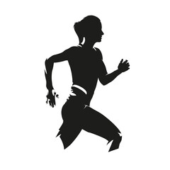 Fototapeta na wymiar Running woman, side view, isolated vector silhouette. Run