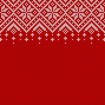 Christmas sweater background with copyspace. Vector knitted pattern.