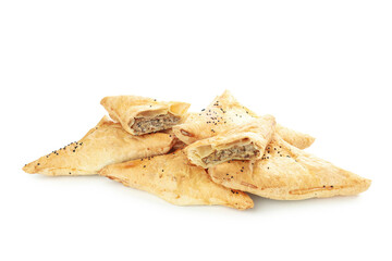 Golden crispy samsa isolated on white background