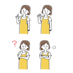 いろんな表情のエプロンをつけた主婦のセット
