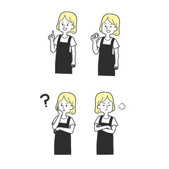 いろんな表情のエプロンをつけた主婦のセット
