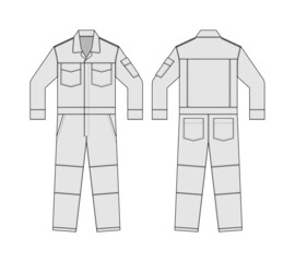 Long sleeves working overalls ( Jumpsuit, Boilersuit ) template vector illustration | white