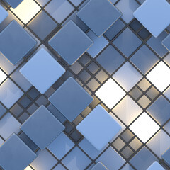 Seamless pattern of concrete and illuminating cubes 3D render