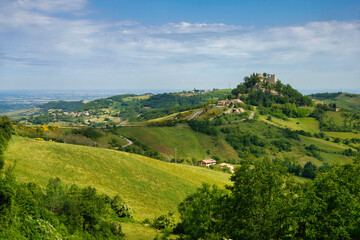 Fototapeta premium Rural landscape near San Polo and Canossa, Emilia-Romagna. Castle