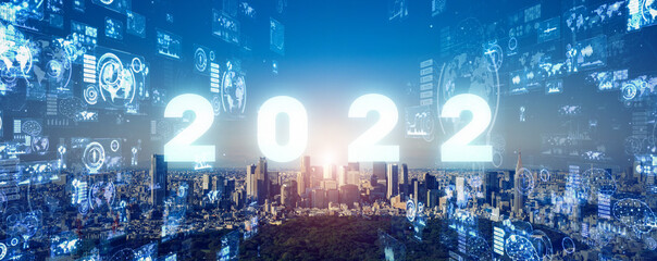 2022年イメージ　ビジネス向け年賀状素材　都市とテクノロジー