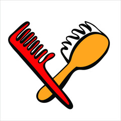 Сomb and hair brush. Simple vector illustration in doodle style.