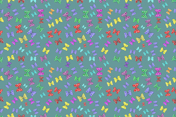 Seamless pattern with interesting doodles on colorfil background. Pano. Raster illustration.