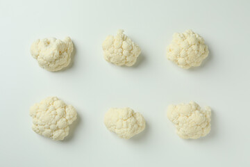 Flat lay composition with cauliflower on white background