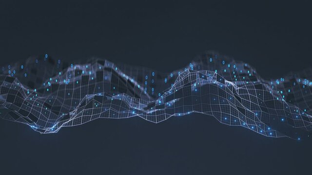 Abstract blue wireframe background. Science and technology visualization. Seamless loop 3D render animation