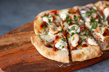 Seafood Roman pizza with Tom Yam stile