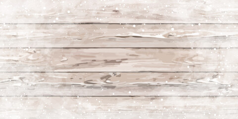 Christmas wooden background with holiday falling shiny snow.