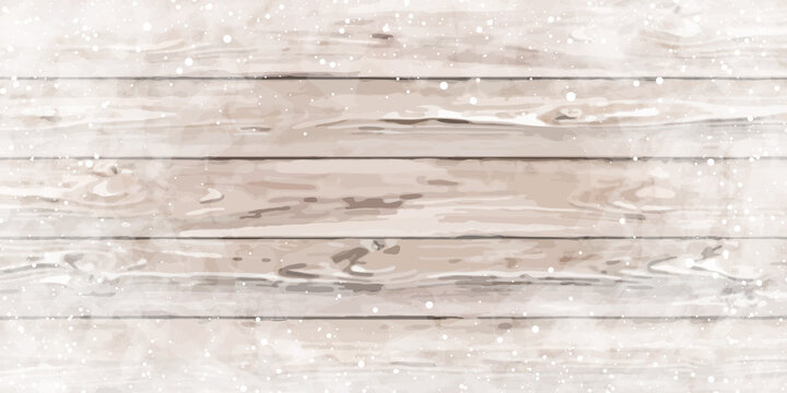 Christmas wooden background with holiday falling shiny snow.