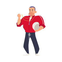 Sports trainer or kids school team coach flat vector illustration isolated.