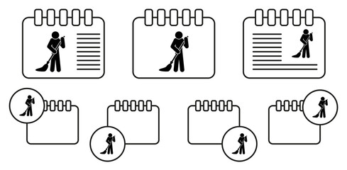 Man mopping vector icon in calender set illustration for ui and ux, website or mobile application
