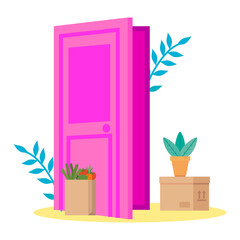 pink door and tree vector
