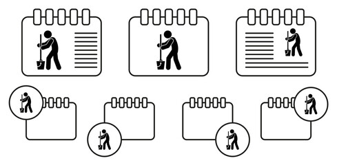 Man mopping vector icon in calender set illustration for ui and ux, website or mobile application