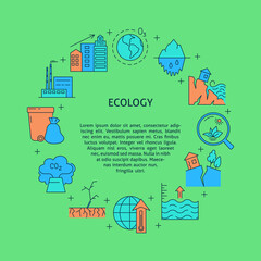 Fototapeta premium Ecology problems round banner with text in line style