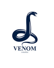 Fototapeta premium Snake vector logo emblem or tattoo, deadly poison dangerous serpent, venom aggressive predator reptile animal vintage style illustration.