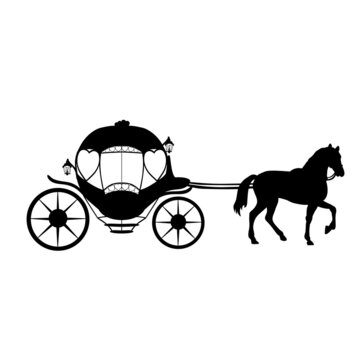 Silhouette carriage with horse. Traditional transportation