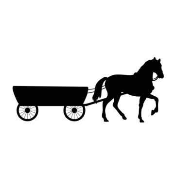 Silhouette Horse pulling cart. Traditional rural transportation
