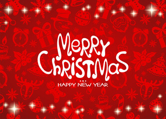 Festive Christmas illustration with congratulation on red background.