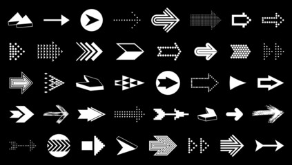 Diverse arrow cursors vector set, different shapes styles and concepts arrows single color monochrome graphic design elements for icons or logos.