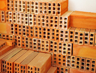 Traditional ceramic building material used to build room partitions in Spain. Stacked bricks...