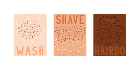 Set of barber shop posters. Creative cartoon design. Modern minimalistic style. Lineart design. Vector template