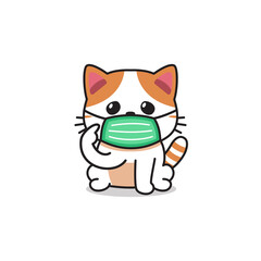 Cartoon character exotic shorthair cat wearing protective face mask for design.
