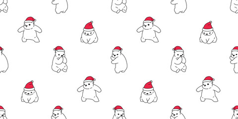 bear seamless pattern Christmas polar Santa Claus vector hat teddy cartoon repeat wallpaper tile background illustration doodle scarf isolated design