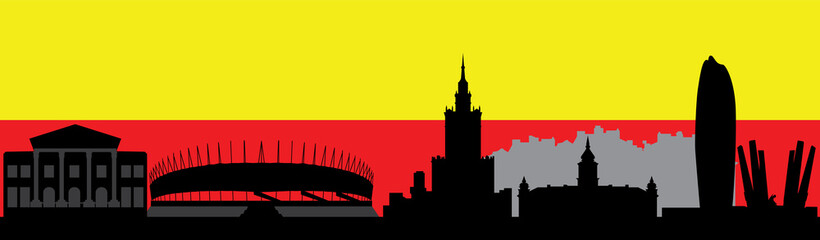 Warschau city skyline illustration with flag