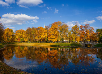 Fototapeta na wymiar Autumn Mikhailovsky Garden in St. Petersburg