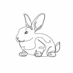 Continuous one single line drawing of beautiful funny rabbit Easter concept in silhouette on a white background. Linear stylized.