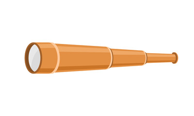 Pirate spyglass. Carnival costume props. Party adventure. Piracy icon isolated on white background. Vector illustration in flat cartoon style.