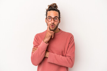 Young caucasian man isolated on white background having some great idea, concept of creativity.