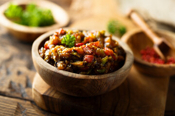 Homemade roasted vegetables appetizer with fresh parsley