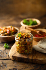Homemade roasted vegetables appetizer with fresh parsley