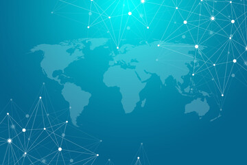 Fototapeta na wymiar Global network connections with world map. Internet connection background. Abstract connection structure. Polygonal space background, illustration.
