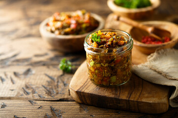 Homemade roasted vegetables appetizer with fresh parsley