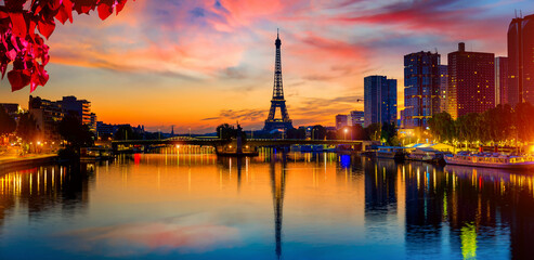 Sunset in autumn Paris