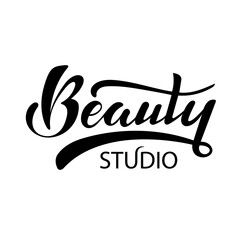 Beauty studio digital hand-lettering logo for a business, spa, salon, studio, women. Vector illustration. 