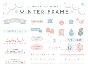 Obraz premium シンプルな冬のフレームのセット 雪 飾り 装飾 あしらい 枠 境界線 見出し 吹き出し タイトル