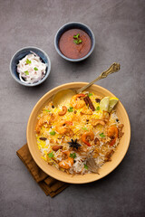 Tasty and delicious prawns biryani, jheenga pulav or shrimp pilaf
