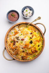 Tasty and delicious prawns biryani, jheenga pulav or shrimp pilaf