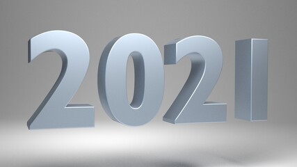 2021 symbol with metal texture. 3D rendering. 
