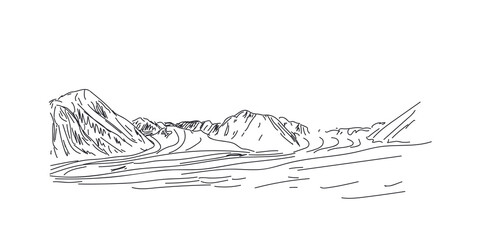 mountain landscape line drawing vector illustration