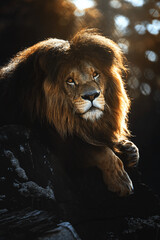  lion (Panthera leo ) detail portrait in sunset