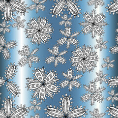 seamless pattern with white doodles flowers on colorful background